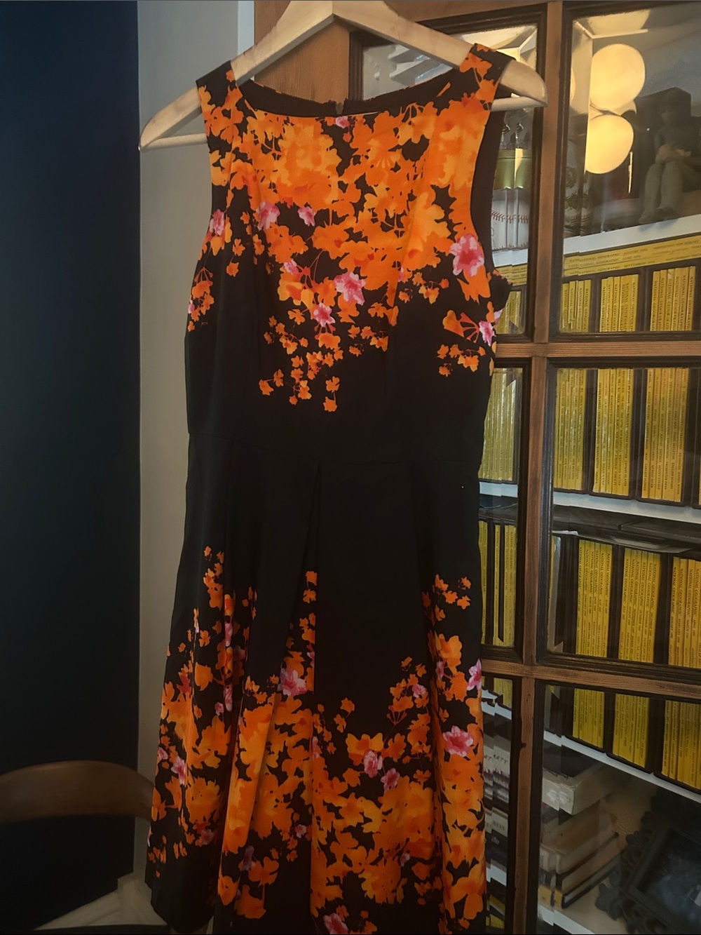 Floral Fit & Flare Dress - Black with Orange & Pink Floral